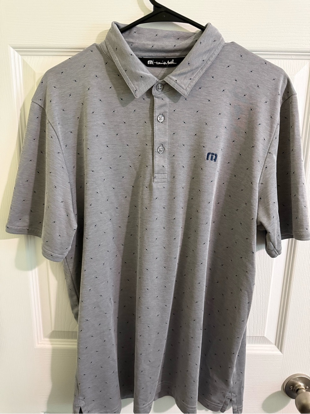 Travis Mathew Gray Polo with Small Navy Dot Motif